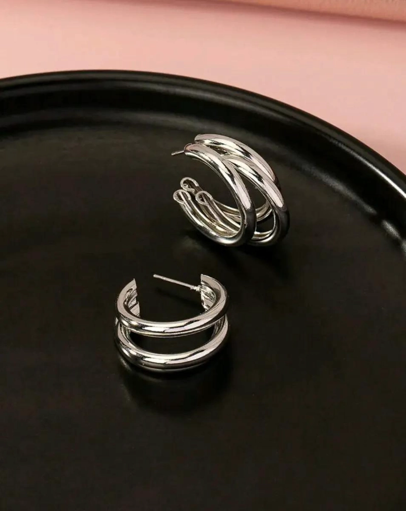 AROS PENDIENTES DE 3 CAPAS EN ACERO INOXIDABLE ELEGANTES - 5
