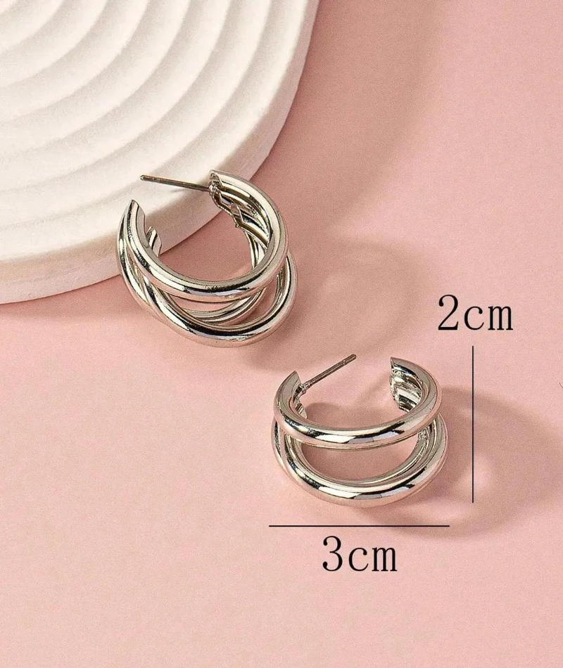 AROS PENDIENTES DE 3 CAPAS EN ACERO INOXIDABLE ELEGANTES - 7