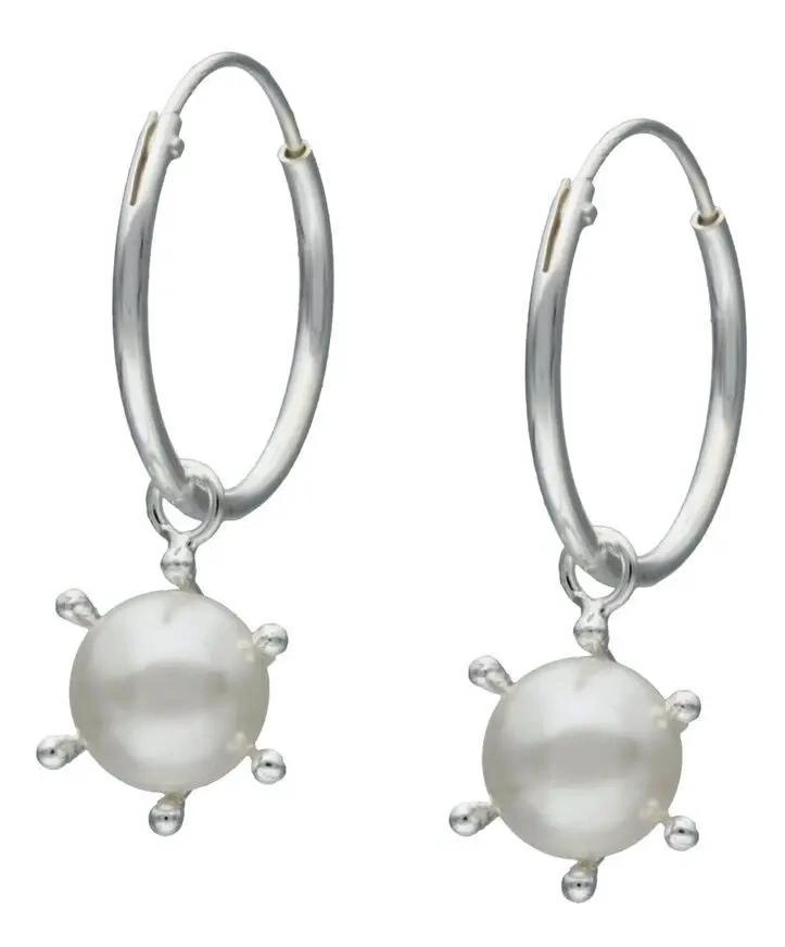 ARGOLLAS COLGANTES DE PLATA 925 CON PERLAS ELEGANTES - 1