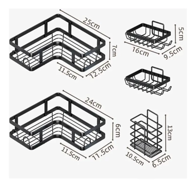 ORGANIZADOR DE DUCHA ADHESIVO SET DE 5 PIEZAS EN COLOR NEGRO - 4