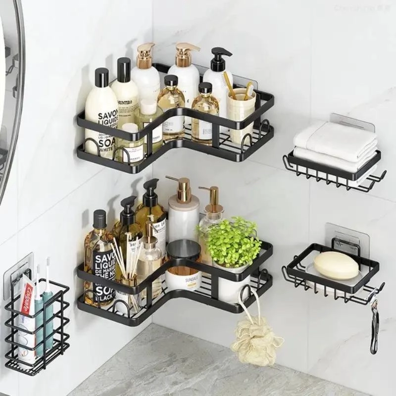 ORGANIZADOR DE DUCHA ADHESIVO SET DE 5 PIEZAS EN COLOR NEGRO - 5