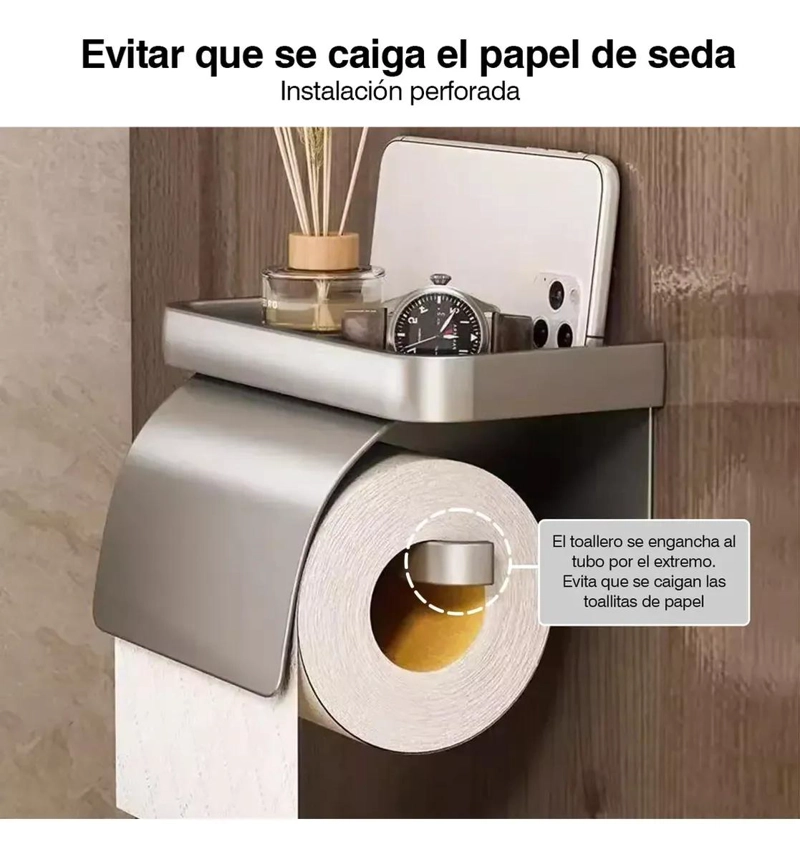PORTA ROLLO HIGIE NICO CON SOPORTE Y ESTANTE ANTIDESLIZANTE - 2
