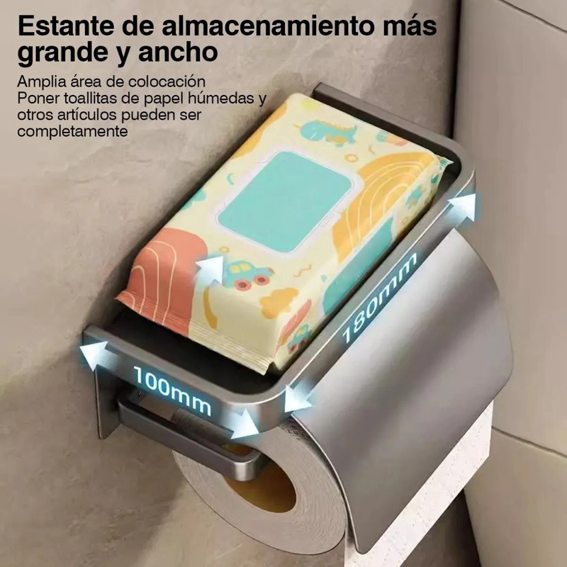 PORTA ROLLO HIGIE NICO CON SOPORTE Y ESTANTE ANTIDESLIZANTE - 5