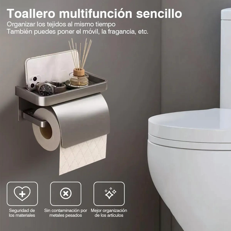 PORTA ROLLO HIGIE NICO CON SOPORTE Y ESTANTE ANTIDESLIZANTE - 6