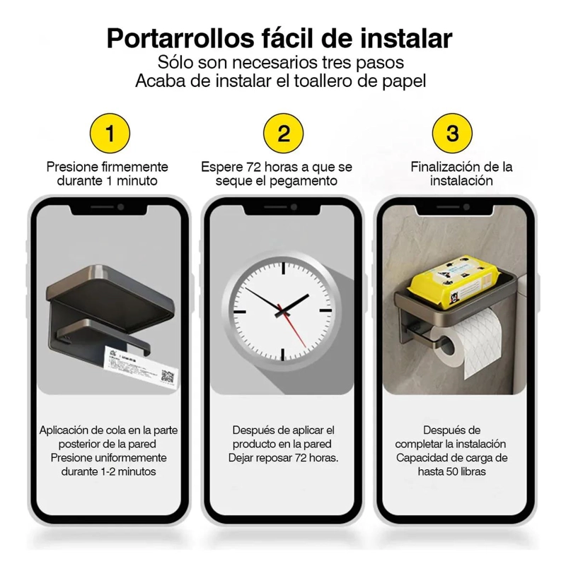 PORTA ROLLO HIGIE NICO CON SOPORTE Y ESTANTE ANTIDESLIZANTE - 7
