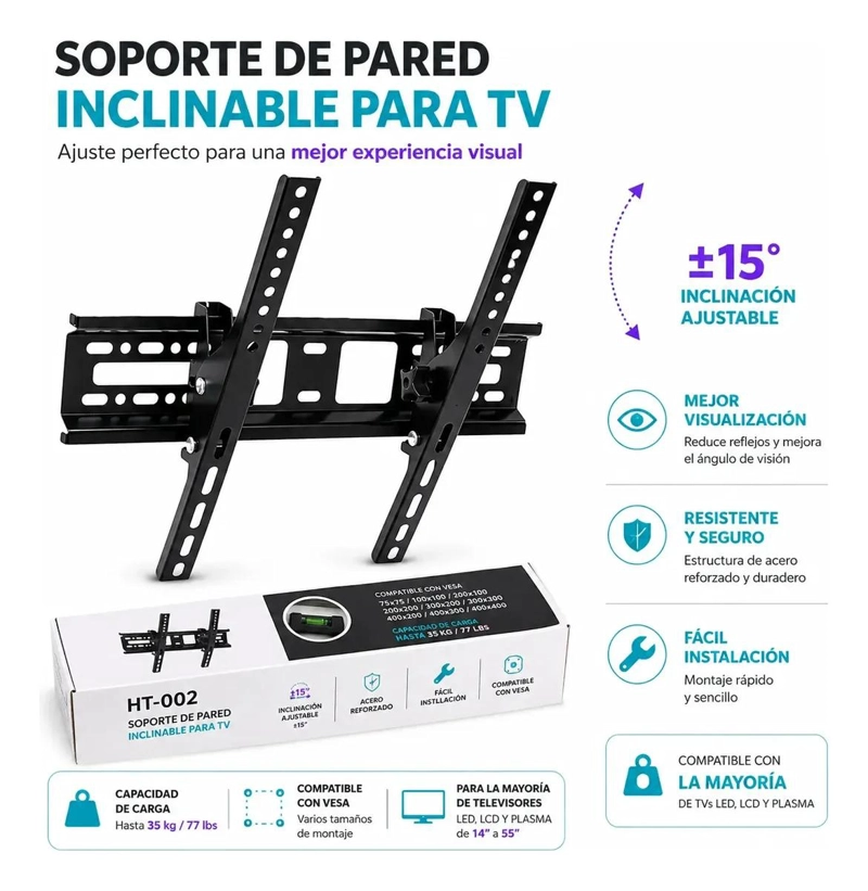 SOPORTE MURAL INCLINABLE PARA TELEVISORES DE 32 A 55 PULGADAS - 4