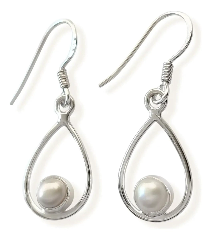 AROS GOTA CALADA CON PERLA DE RIO EN PLATA FINA 925 - 1