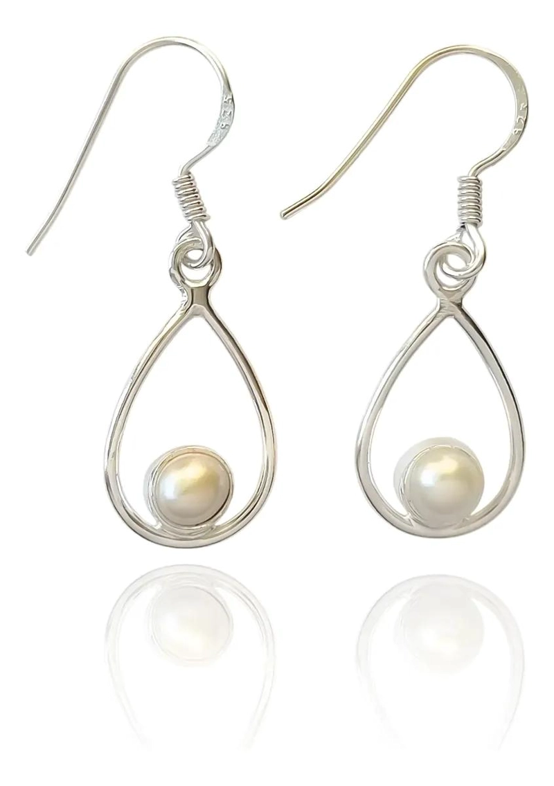 AROS GOTA CALADA CON PERLA DE RIO EN PLATA FINA 925 - 2