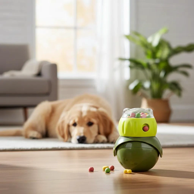 DISPENSADOR DE PREMIOS INTERACTIVO PARA MASCOTAS EN COLOR VERDE - 3