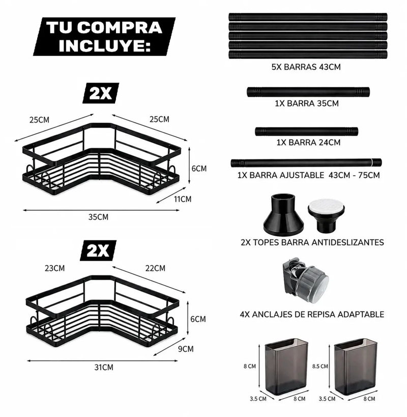 ESQUINERO ORGANIZADOR TELESCOPICO DE DUCHA 4 NIVELES - 7