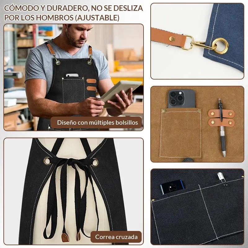 DELANTAL DE COCINA AJUSTABLE UNISEX CON BOLSILLOS Y DISEÑO PRACTICO - 4