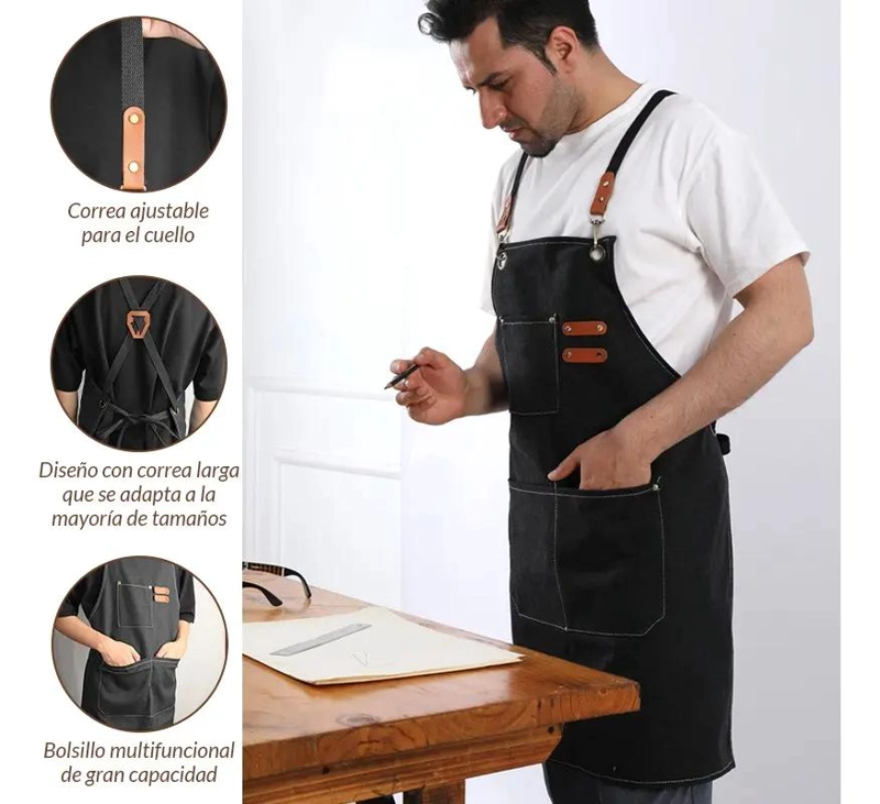 DELANTAL DE COCINA AJUSTABLE UNISEX CON BOLSILLOS Y DISEÑO PRACTICO - 6