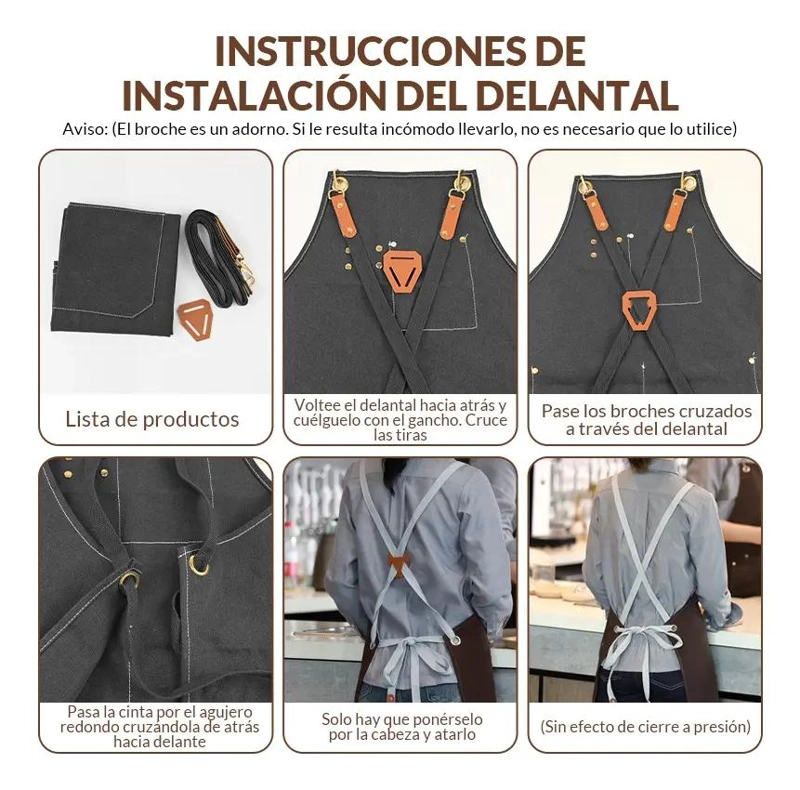 DELANTAL DE COCINA AJUSTABLE UNISEX CON BOLSILLOS Y DISEÑO PRACTICO - 7