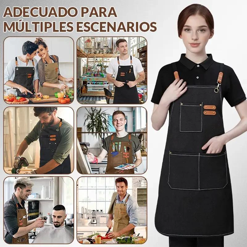 DELANTAL DE COCINA AJUSTABLE UNISEX CON BOLSILLOS Y DISEÑO PRACTICO - 8