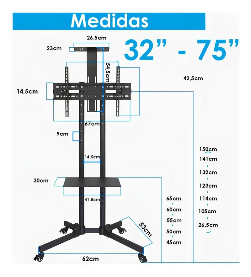 SOPORTE PEDESTAL MOVIL PARA TELEVISORES DE 32 A 75 PULGADAS - 2