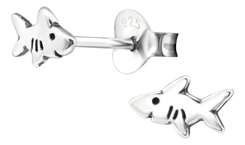 AROS DE TIBURON PEQUEÑOS EN PLATA 925 PARA PERFORACIONES - 1