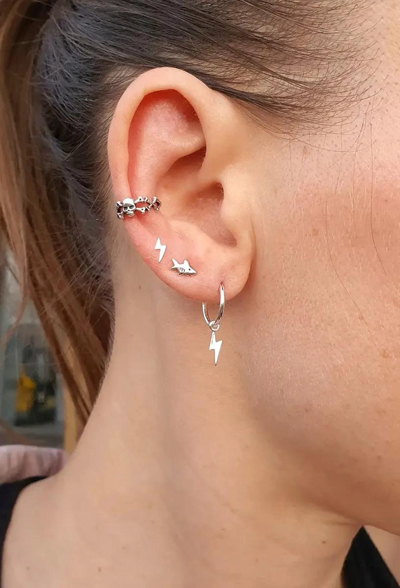 AROS DE TIBURON PEQUEÑOS EN PLATA 925 PARA PERFORACIONES - 2