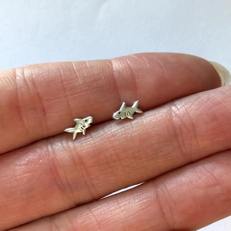 AROS DE TIBURON PEQUEÑOS EN PLATA 925 PARA PERFORACIONES - 3