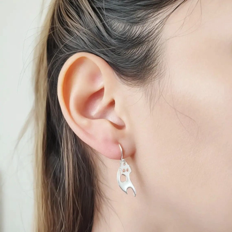 AROS COLGANTES EN FORMA DE GATO DE PLATA FINA 925 - 2