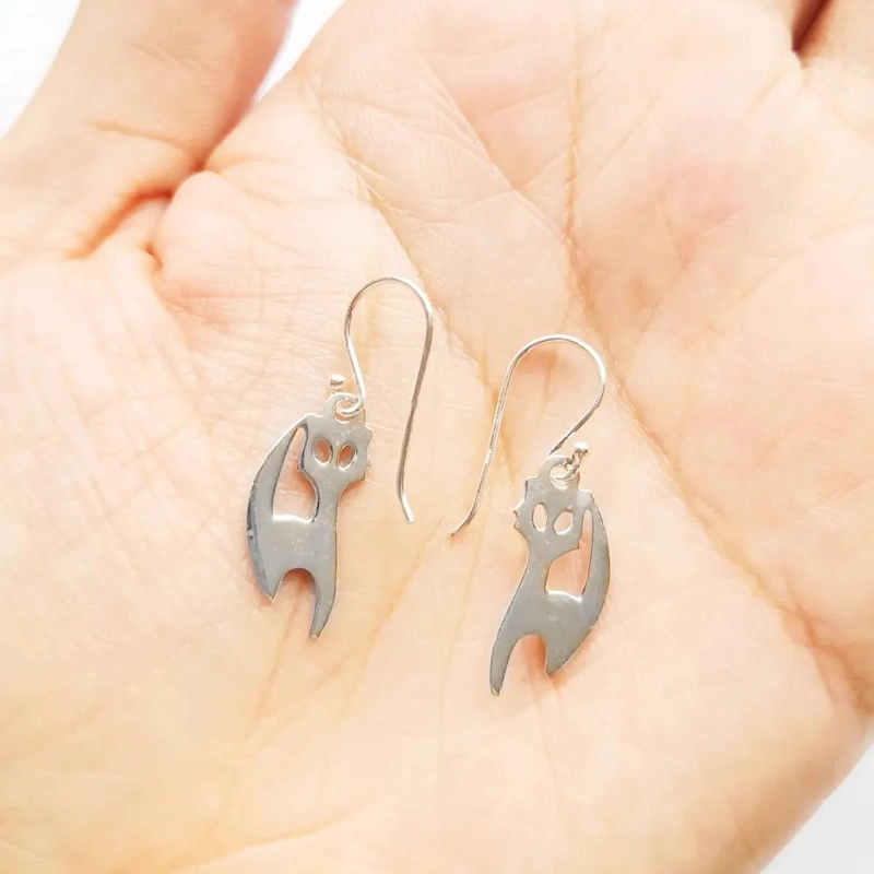AROS COLGANTES EN FORMA DE GATO DE PLATA FINA 925 - 3