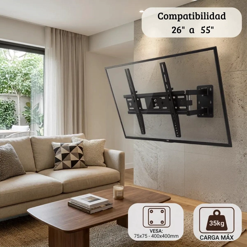 SOPORTE DE PARED PARA TV INCLINABLE DE 26 A 65 PULGADAS - 2