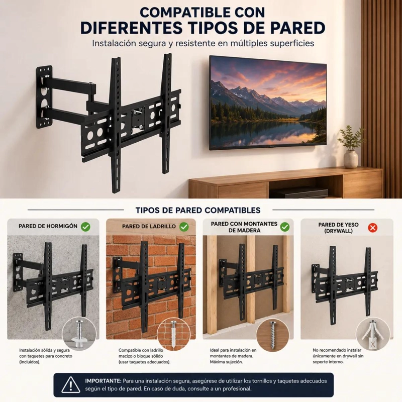 SOPORTE DE PARED PARA TV INCLINABLE DE 26 A 65 PULGADAS - 3