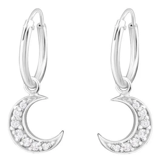 ARGOLLAS DE PLATA 925 CON DISEÑO DE LUNA ELEGANTE - 1