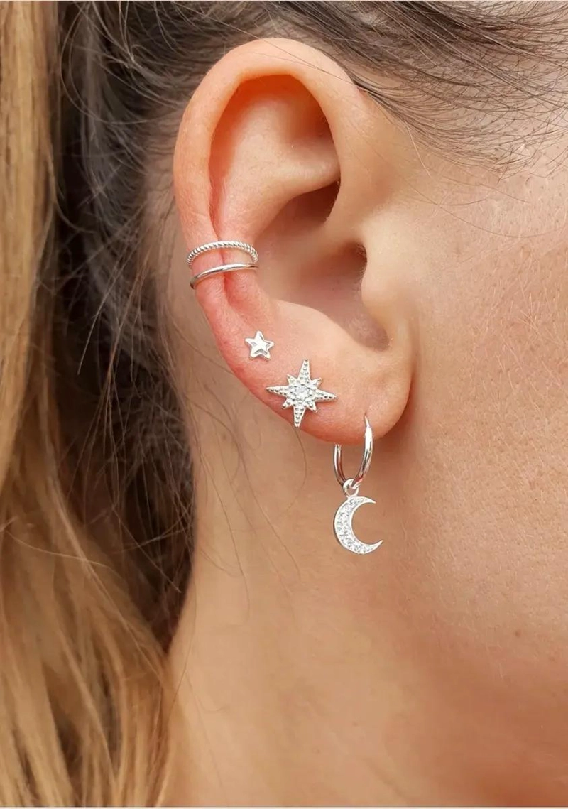 ARGOLLAS DE PLATA 925 CON DISEÑO DE LUNA ELEGANTE - 2