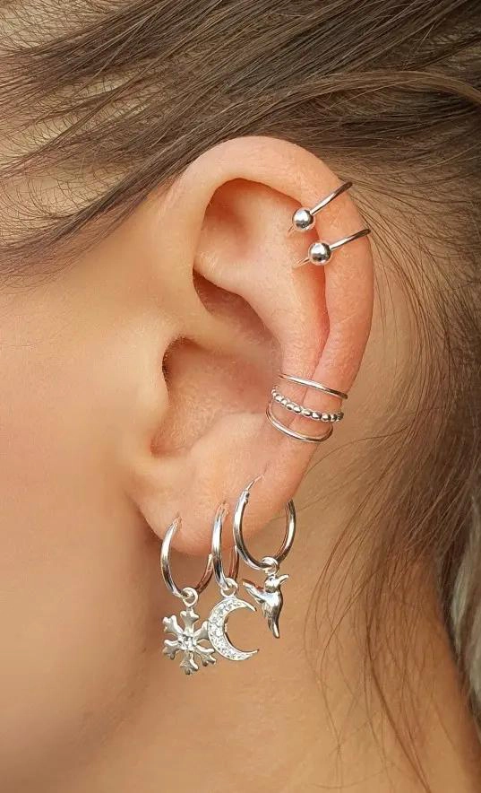 ARGOLLAS DE PLATA 925 CON DISEÑO DE LUNA ELEGANTE - 3