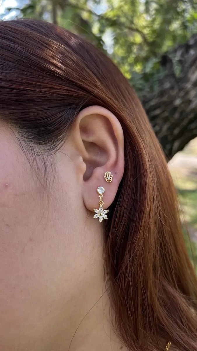 AROS FLOR CON CIRCONIAS EN ORO LAMINADO DE 18K - 2
