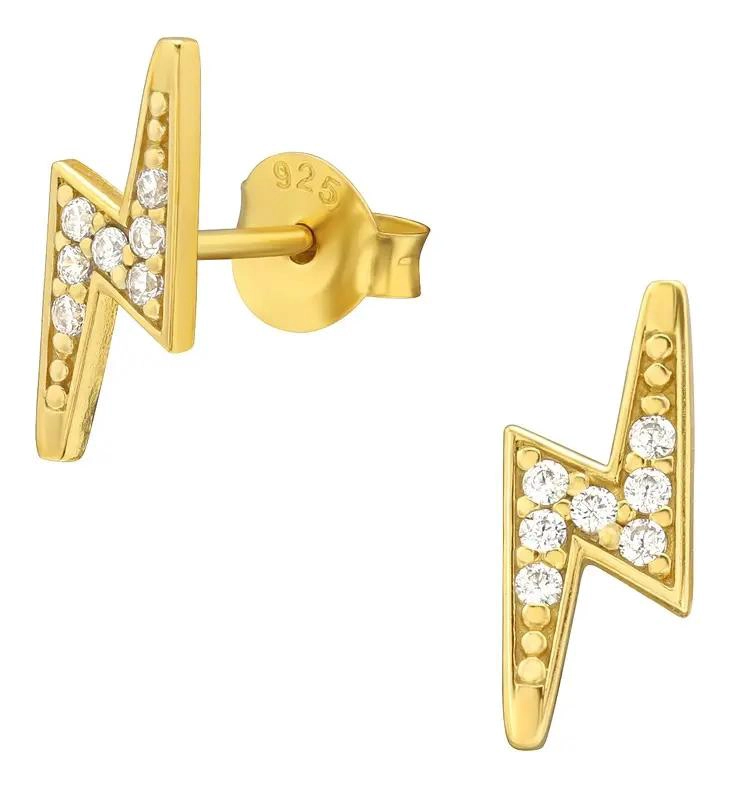 AROS DE RAYO EN PLATA 925 CHAPADA EN ORO PARA HOMBRE Y MUJER - 1