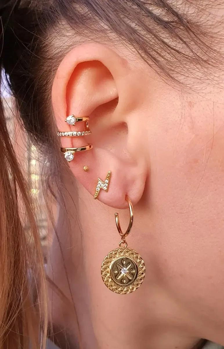 AROS DE RAYO EN PLATA 925 CHAPADA EN ORO PARA HOMBRE Y MUJER - 2