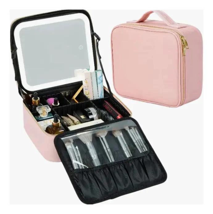 BOLSO DE MAQUILLAJE COMPACTO CON LUZ LED RECARGABLE - 1