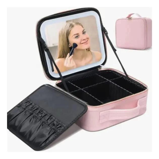 BOLSO DE MAQUILLAJE COMPACTO CON LUZ LED RECARGABLE - 2