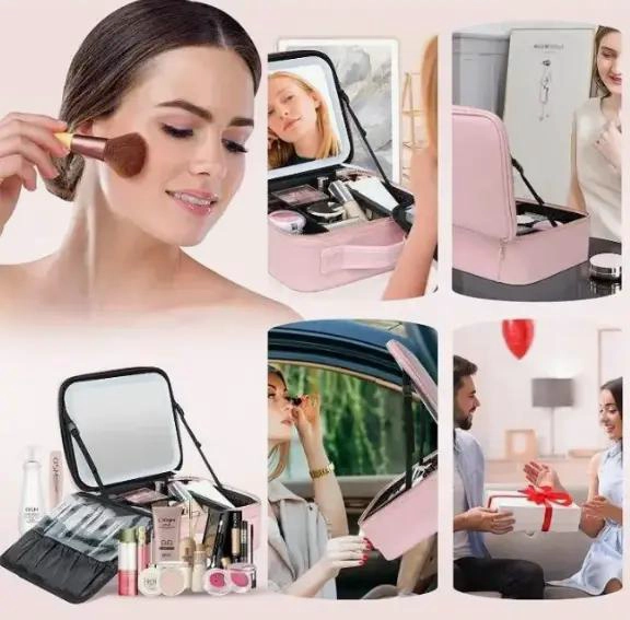 BOLSO DE MAQUILLAJE COMPACTO CON LUZ LED RECARGABLE - 3