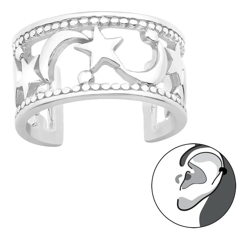 ARO A PRESION LUNAS Y ESTRELLAS EN PLATA 925 PARA OREJA - 1