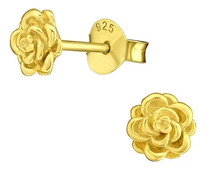 ZARCILLOS DE FLORES EN PLATA 925 BAÑADA EN ORO PARA NIÑAS Y MUJERES - 1