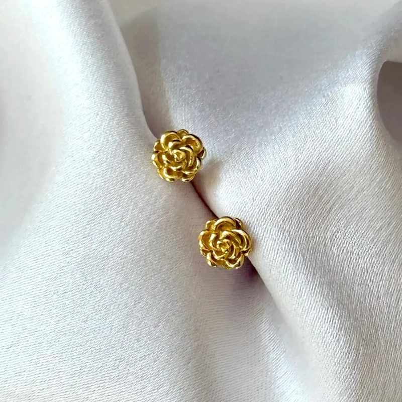 ZARCILLOS DE FLORES EN PLATA 925 BAÑADA EN ORO PARA NIÑAS Y MUJERES - 2
