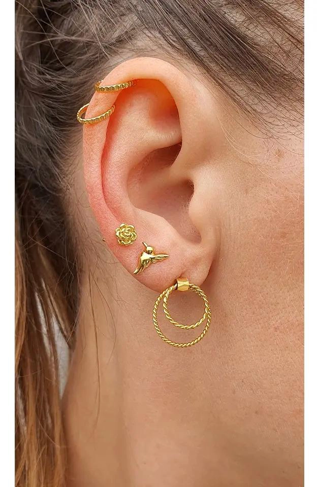 ZARCILLOS DE FLORES EN PLATA 925 BAÑADA EN ORO PARA NIÑAS Y MUJERES - 3