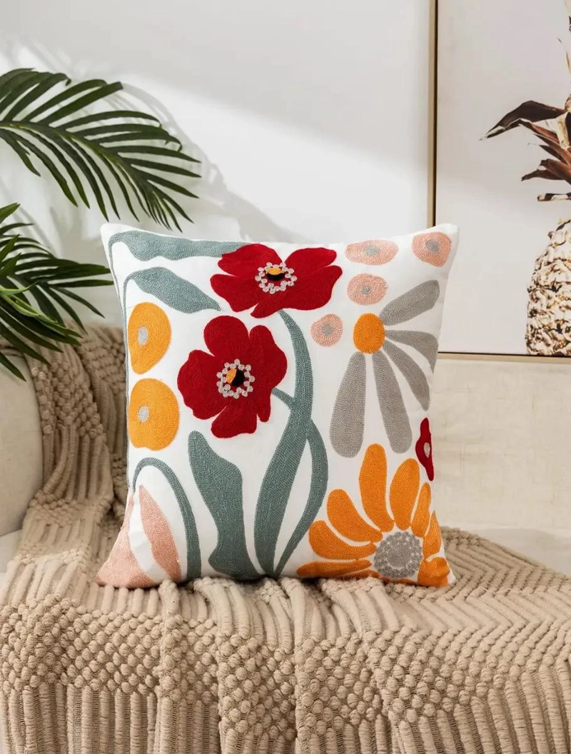 FUNDA COJIN DECORATIVA BORDADA 45X45 CM SET DE 2 UNIDADES - 1