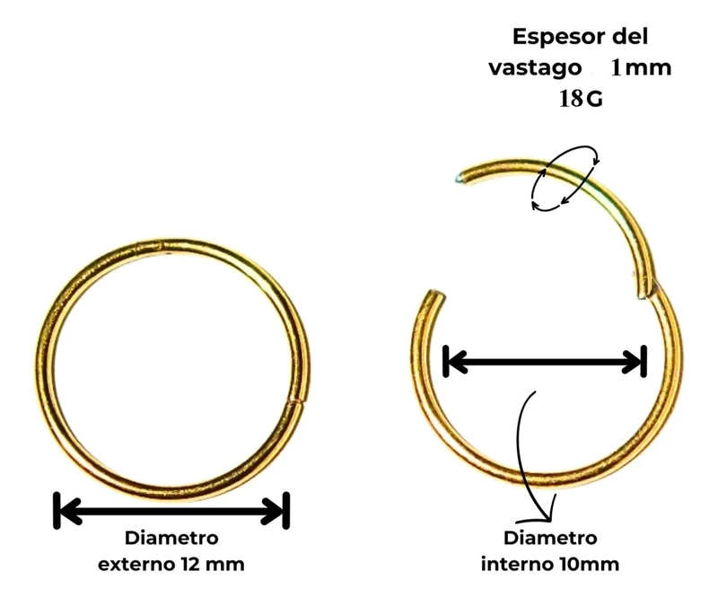 ARGOLLAS CLICKER DORADAS 10MM ACERO QUIRURGICO 18G - 2