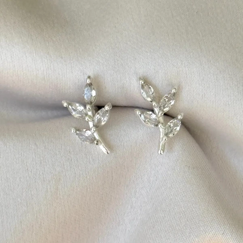 AROS DE PLATA 925 CON DISEÑO DE HOJAS PARA NIÑA Y MUJER - 2