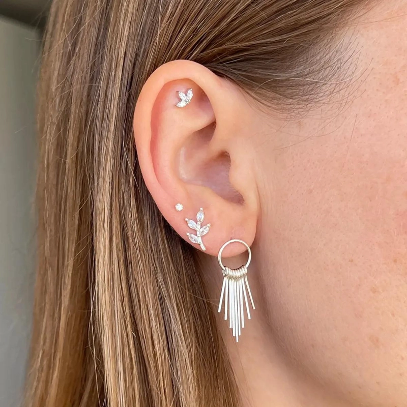 AROS DE PLATA 925 CON DISEÑO DE HOJAS PARA NIÑA Y MUJER - 3