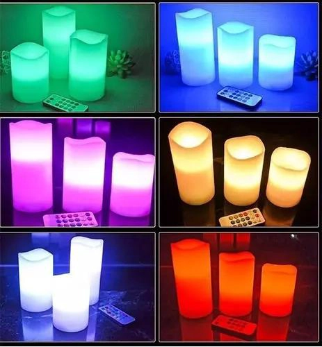 PACK DE 3 VELAS LED MULTICOLORES CON CONTROL REMOTO - 4