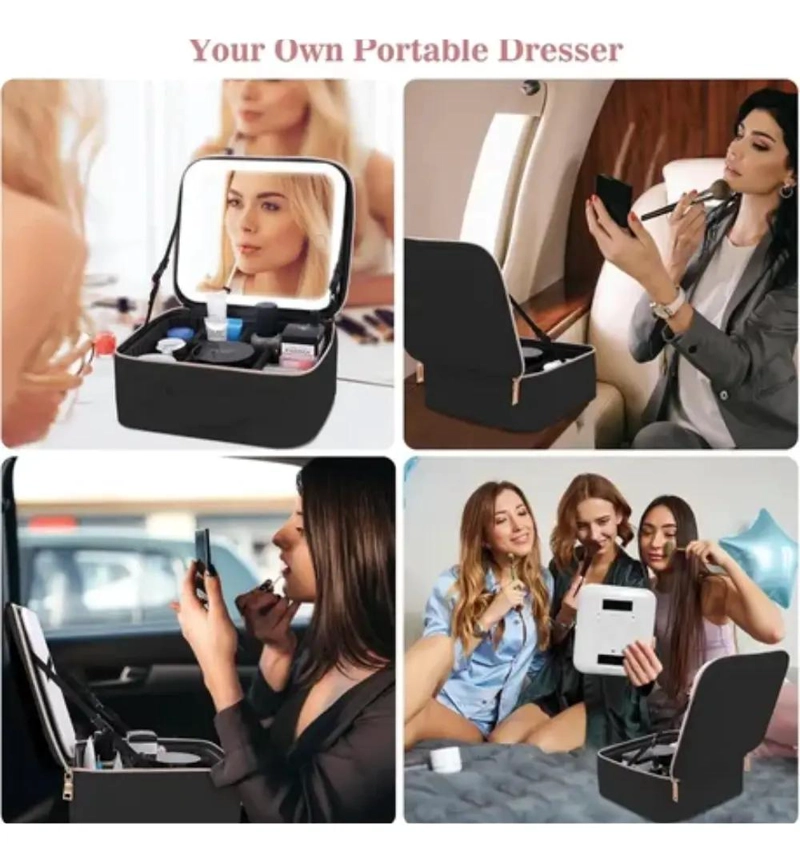BOLSO ORGANIZADOR DE VIAJE PARA MAQUILLAJE CON ESPEJO LED - 3