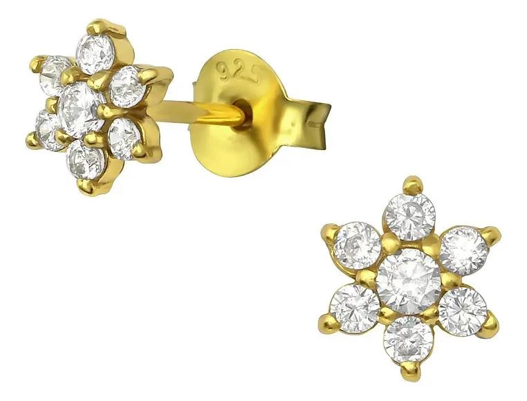 AROS DE FLORES PEQUEÑOS DE PLATA BAÑADA EN ORO DE 6 MM - 1