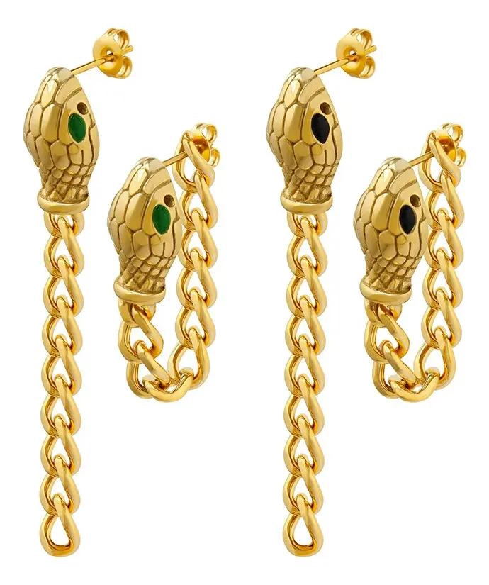 AROS ELEGANTES BAÑADOS EN ORO 18K DISEÑO SERPIENTE - 1