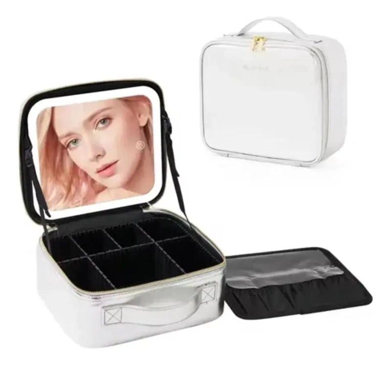 BOLSO ORGANIZADOR DE MAQUILLAJE CON ESPEJO LED Y 7 COMPARTIMIENTOS - 1