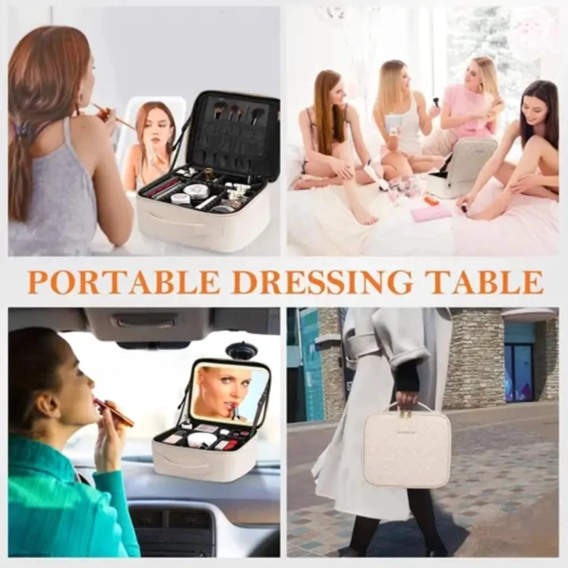 BOLSO ORGANIZADOR DE MAQUILLAJE CON ESPEJO LED Y 7 COMPARTIMIENTOS - 3