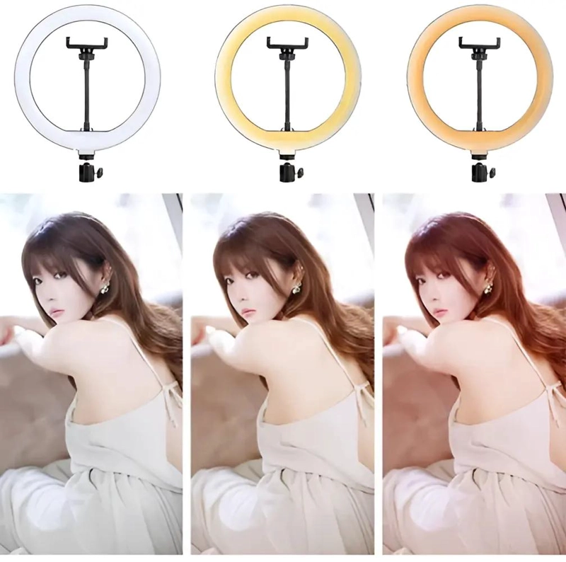 LAMPARA RING LIGHT 10 PULGADAS CON LUZ FRIA Y CALIDA - 6